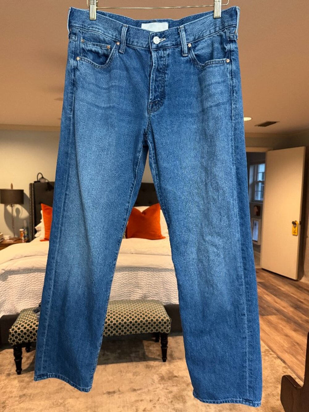 MOTHER Jeans, The Slider Hoover in Heart Thrash (slightly faded blue jean blue)